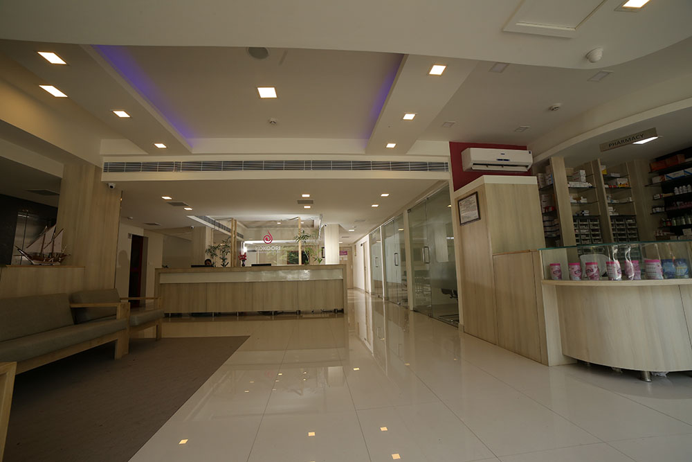 The Kokoori reception & pharmacy desk, Amrita Avenue, Malaparamba